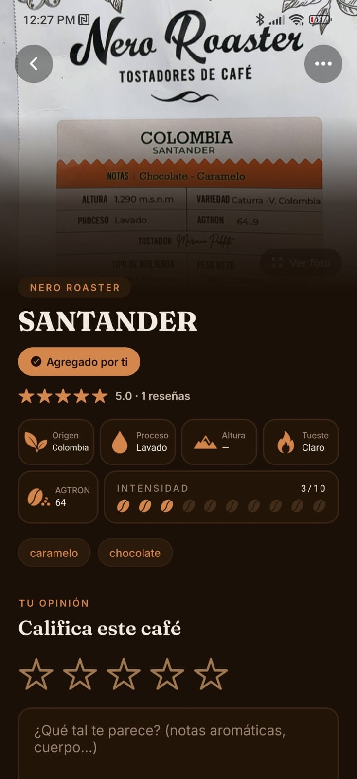 Ficha Sensorial de Café en MocApp