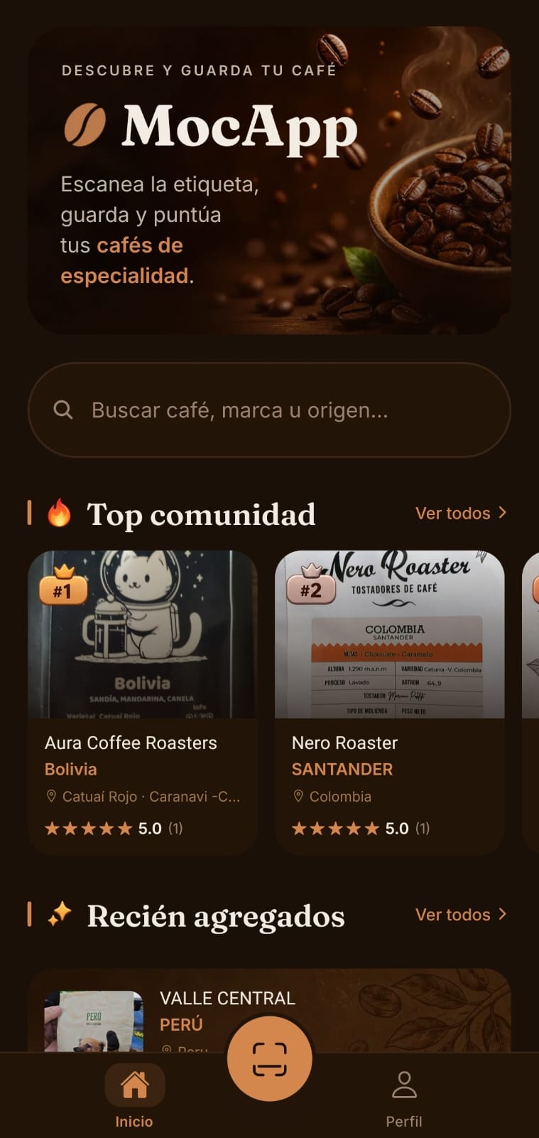 Pantalla Principal de MocApp