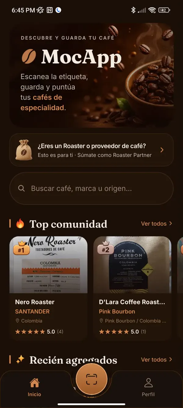 Pantalla Principal de MocApp
